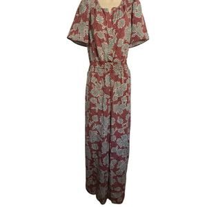 Anthropologie Red and White Floral Jumpsuit